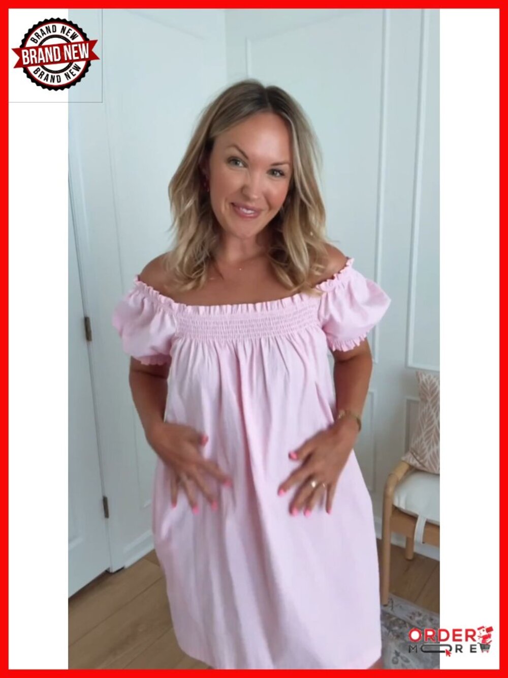 A-Line Square Neck Puff Sleeve Summer Mini Dress with Pockets - Picture 6 of 6
